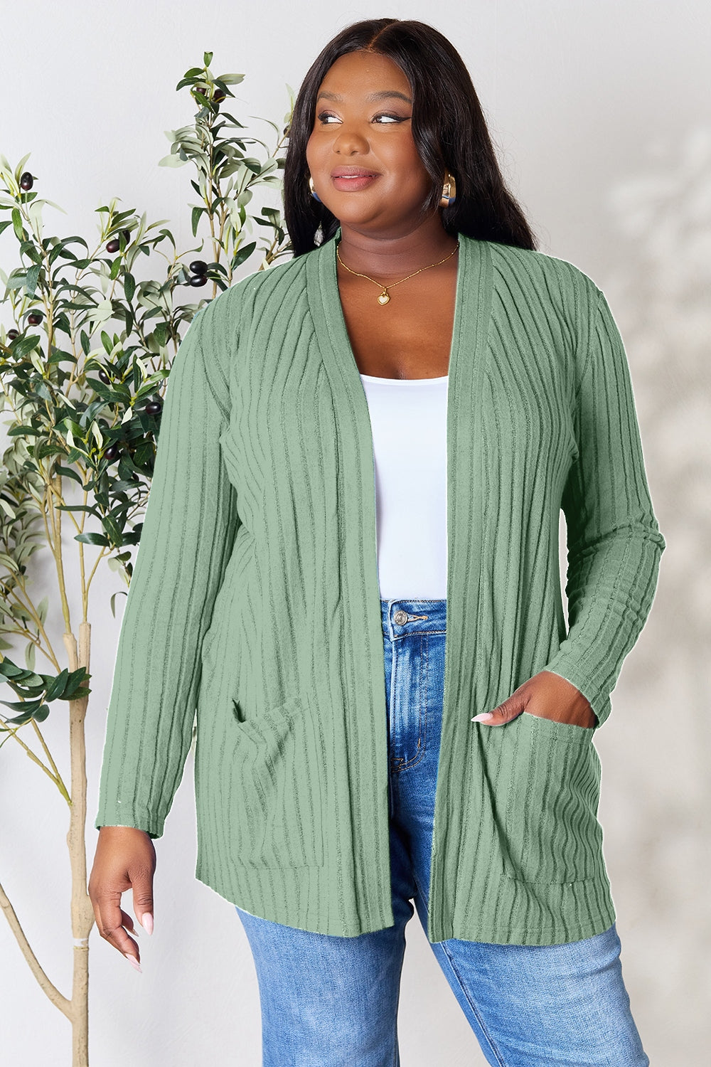 Ocean Breeze Ribbed Cardigan with Pockets