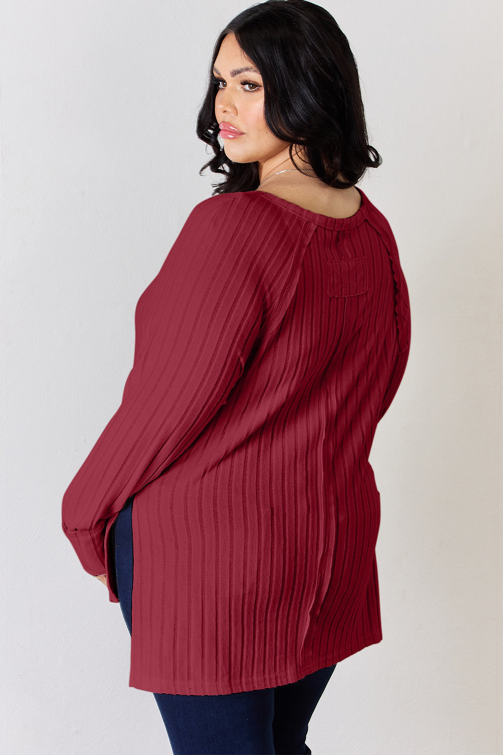 Comfort Ribbed Round Neck Slit T-Shirt