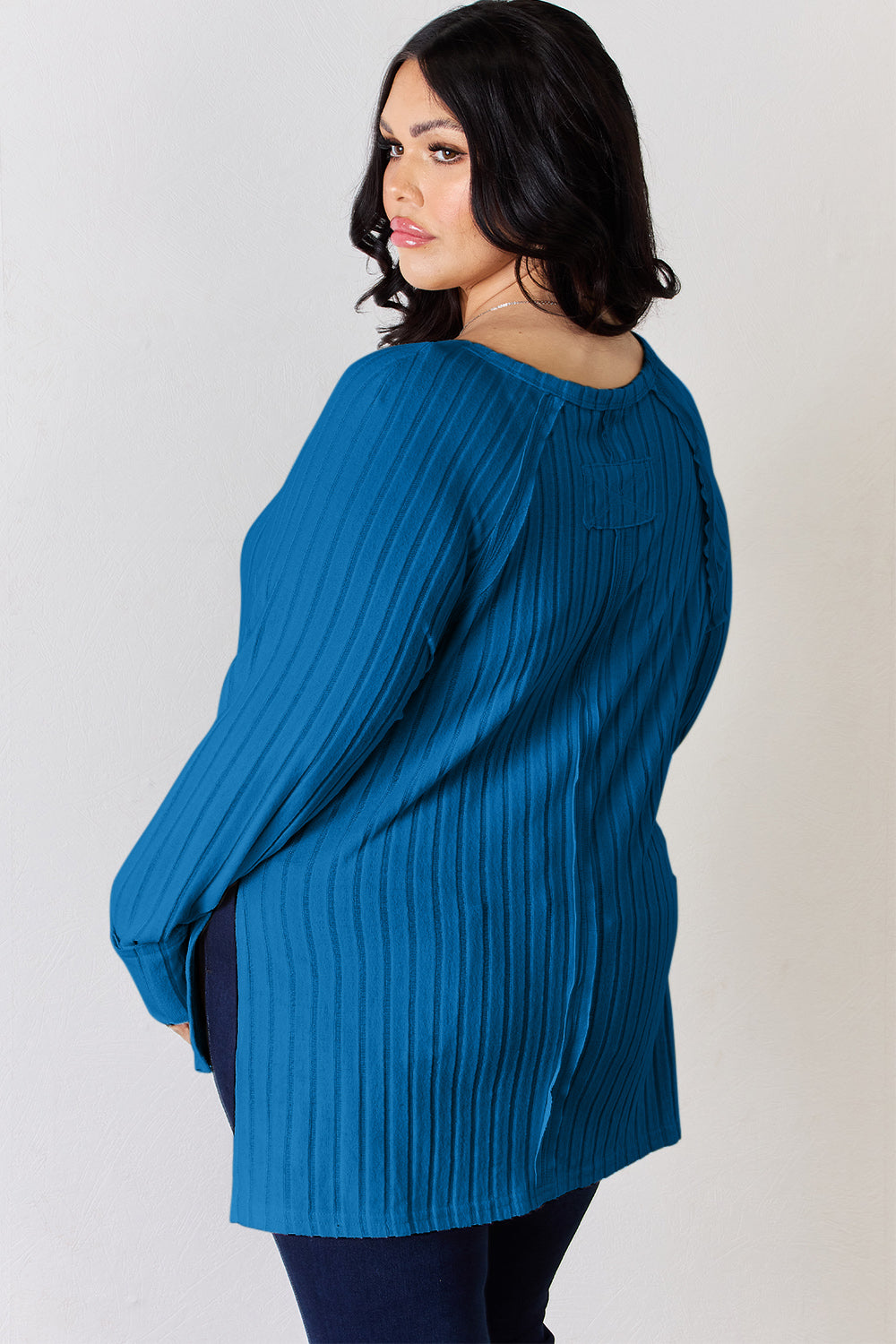 Comfort Ribbed Round Neck Slit T-Shirt