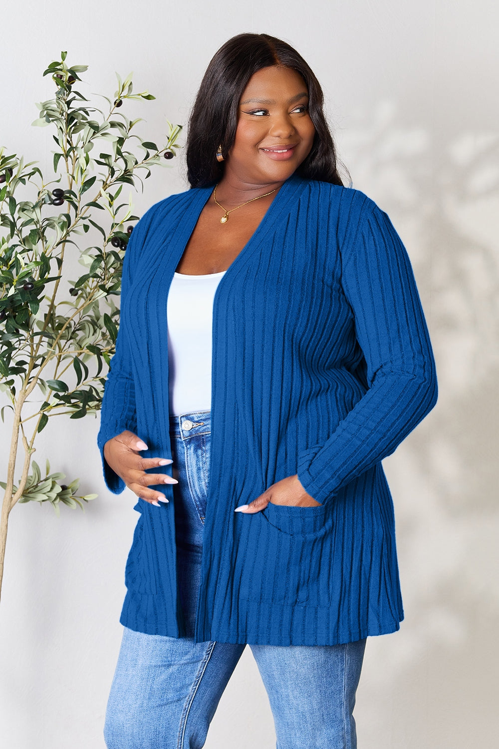 Ocean Breeze Ribbed Cardigan with Pockets