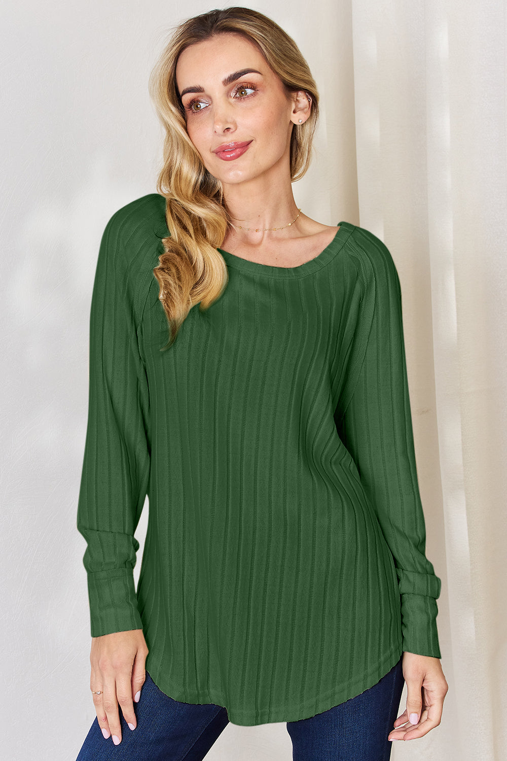 Comfort Ribbed Round Neck Slit T-Shirt