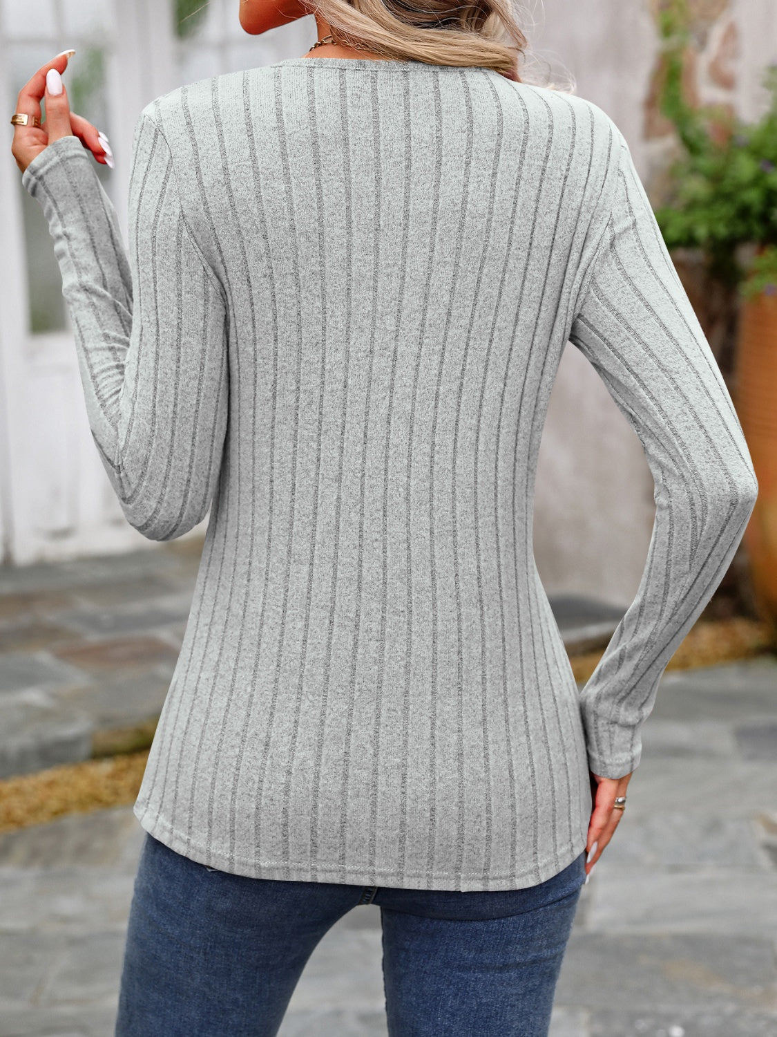 Slate Stripe Button Accent Top