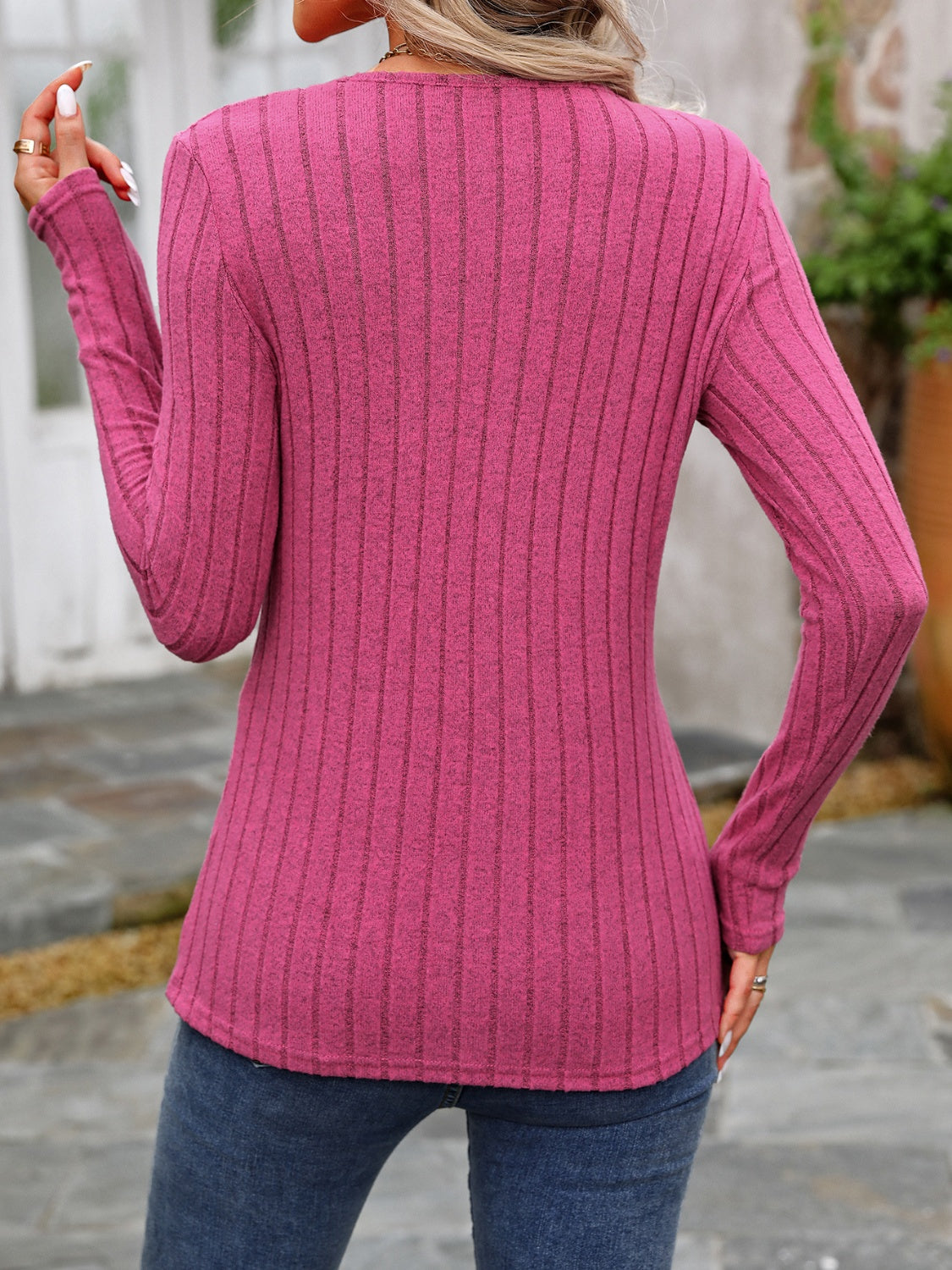 Slate Stripe Button Accent Top