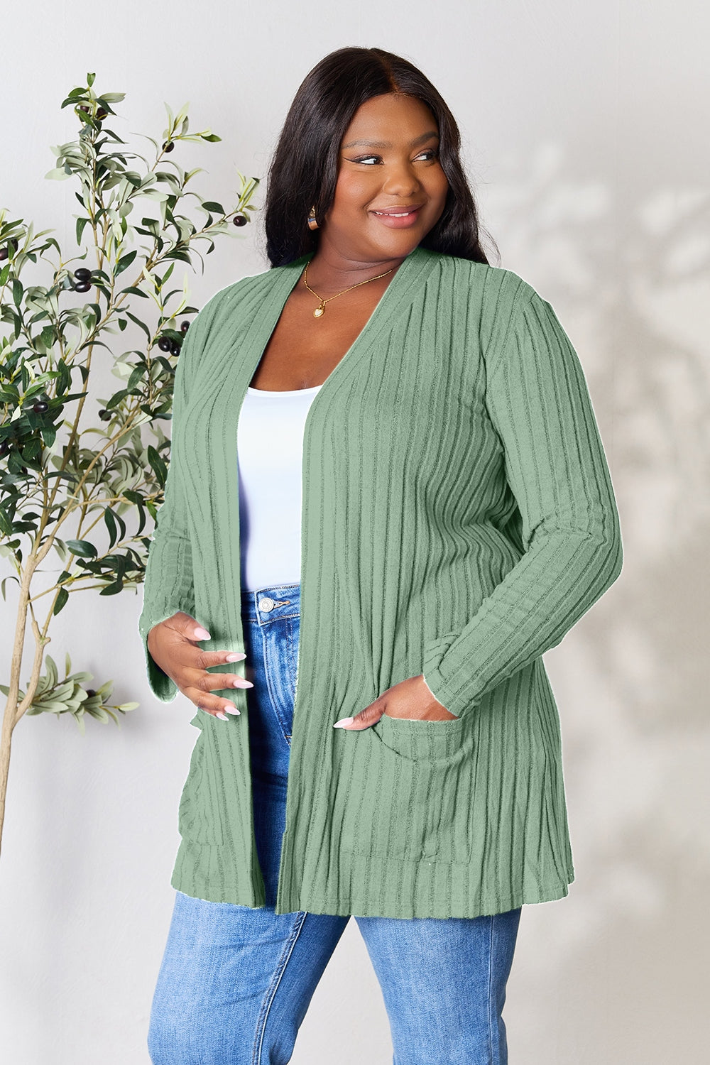 Ocean Breeze Ribbed Cardigan with Pockets