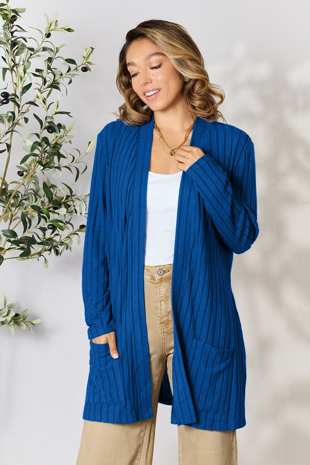 Ocean Breeze Ribbed Cardigan with Pockets