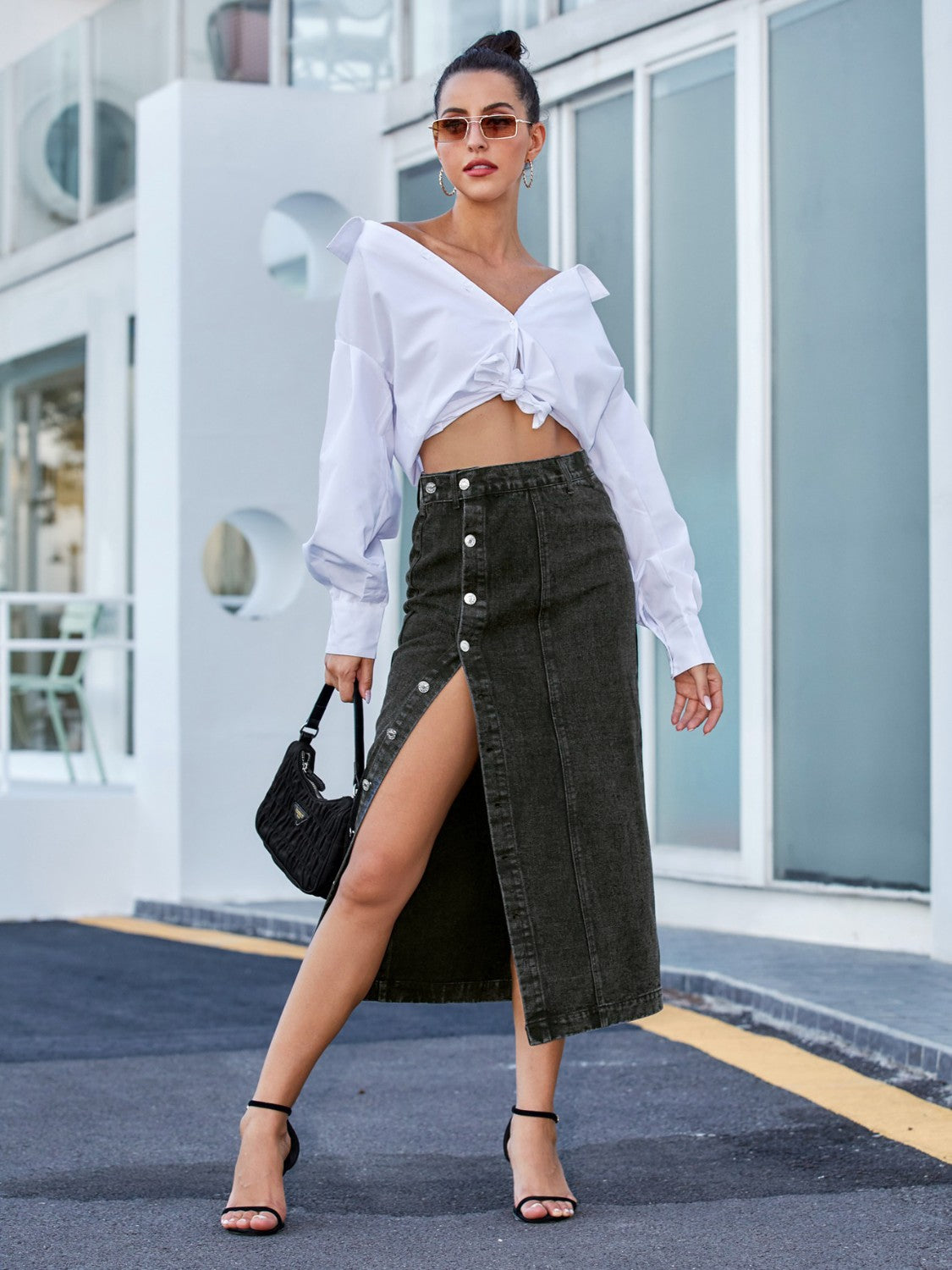 Indigo Charm Button-Front Skirt