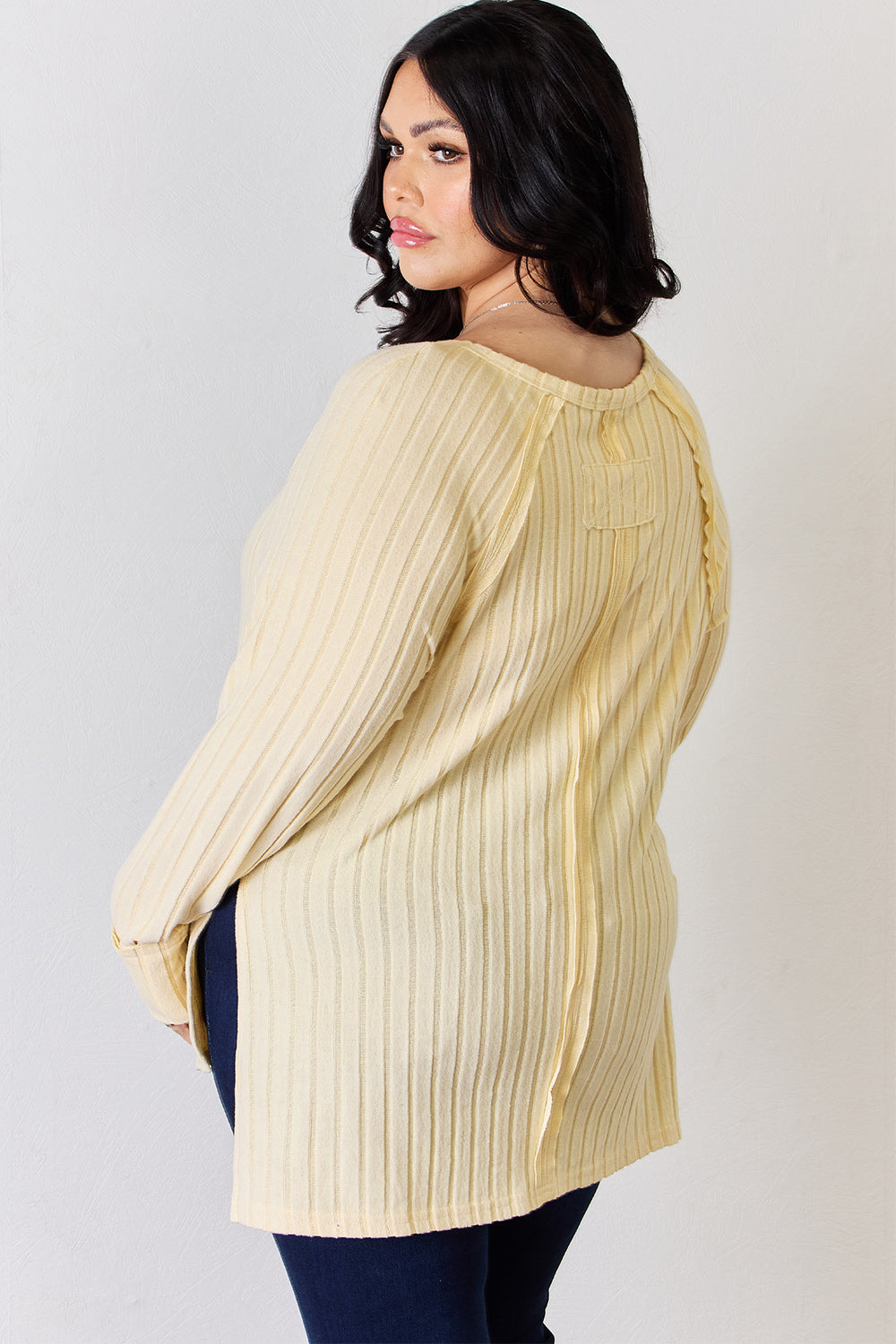 Comfort Ribbed Round Neck Slit T-Shirt