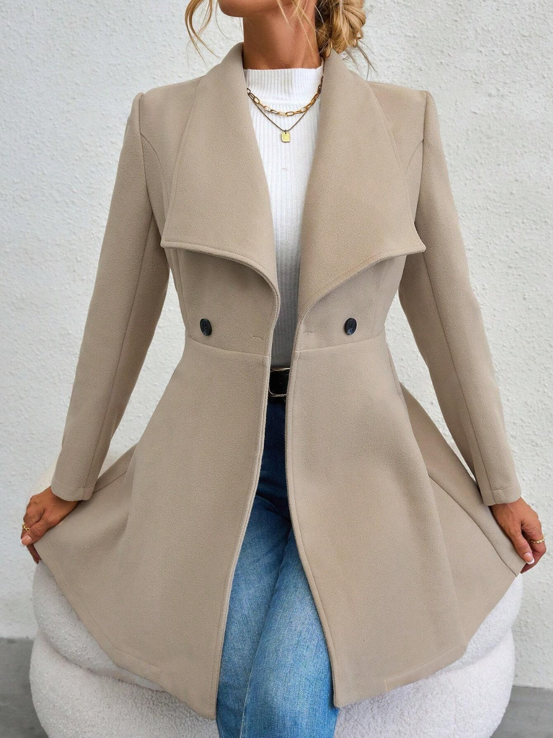Crimson Elegance Double-Breasted Coat