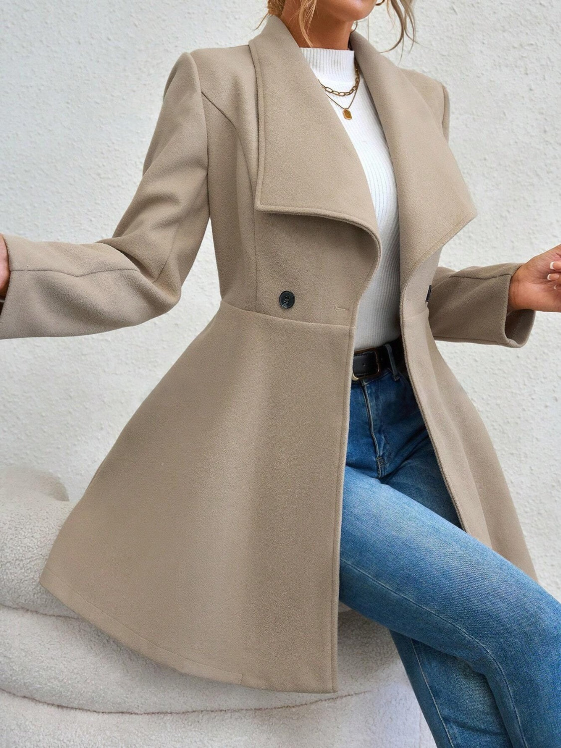 Crimson Elegance Double-Breasted Coat