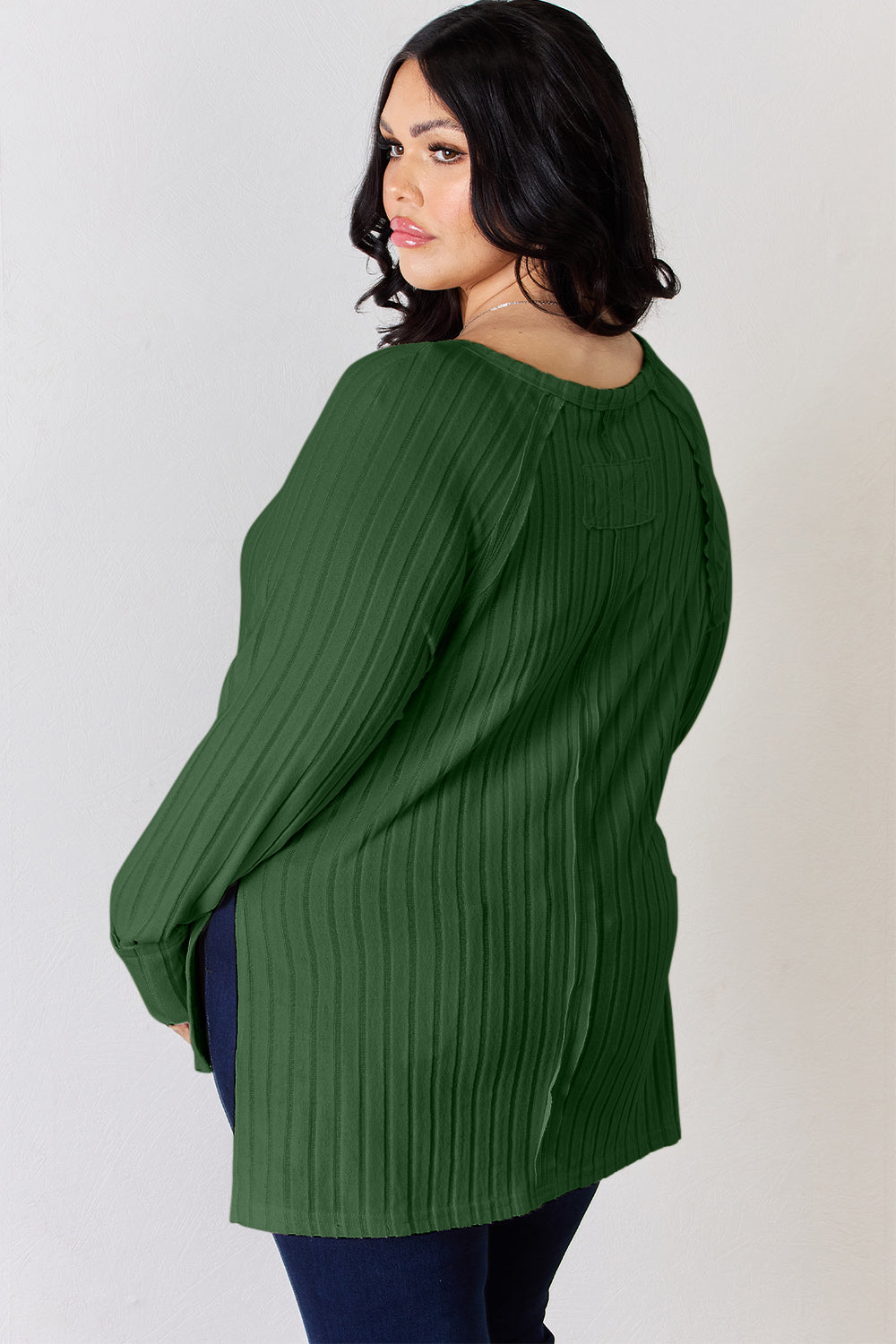Comfort Ribbed Round Neck Slit T-Shirt