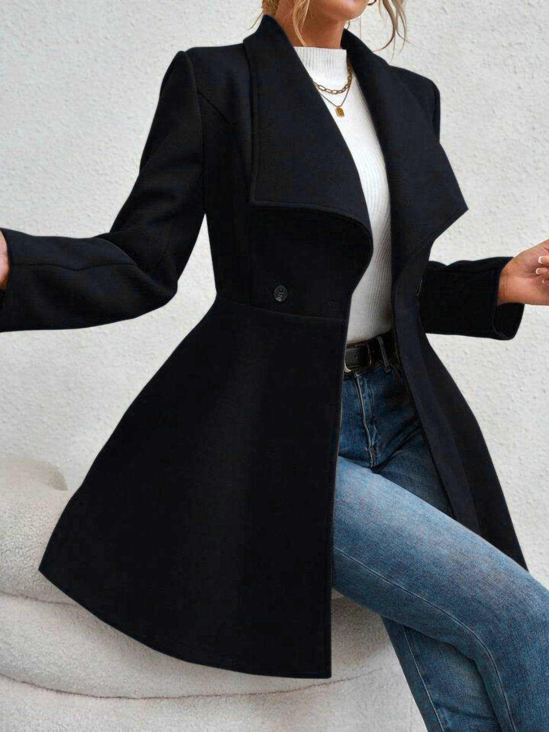 Crimson Elegance Double-Breasted Coat