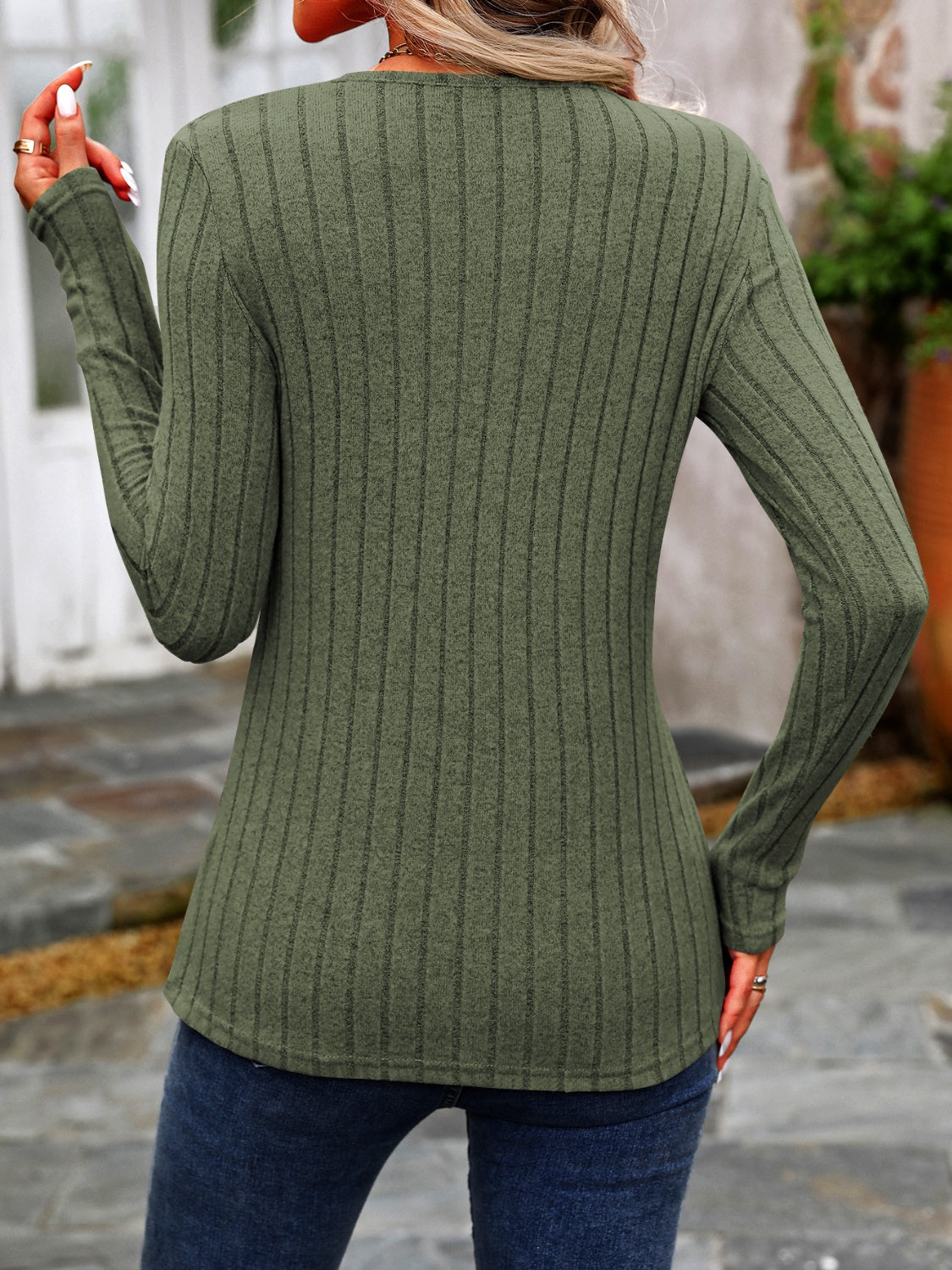 Slate Stripe Button Accent Top