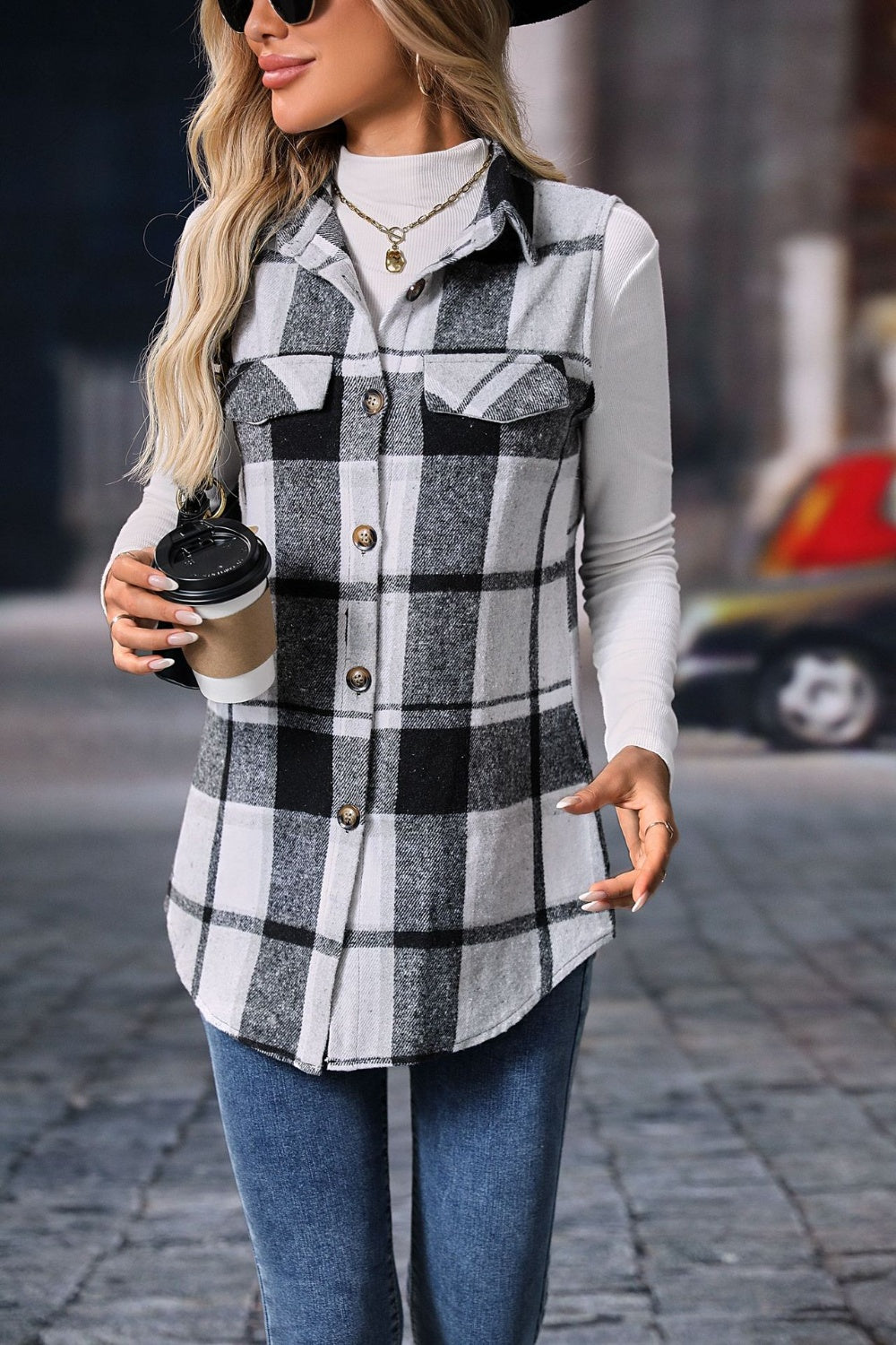Plaid Perfection Button Up Vest Coat