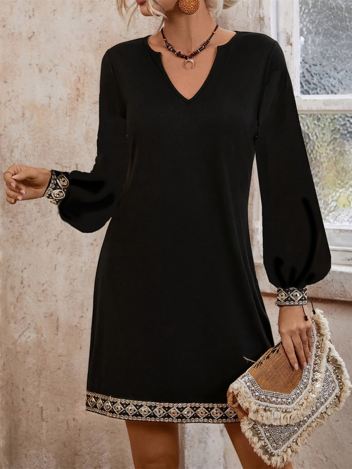 Midnight Elegance Embroidered Dress