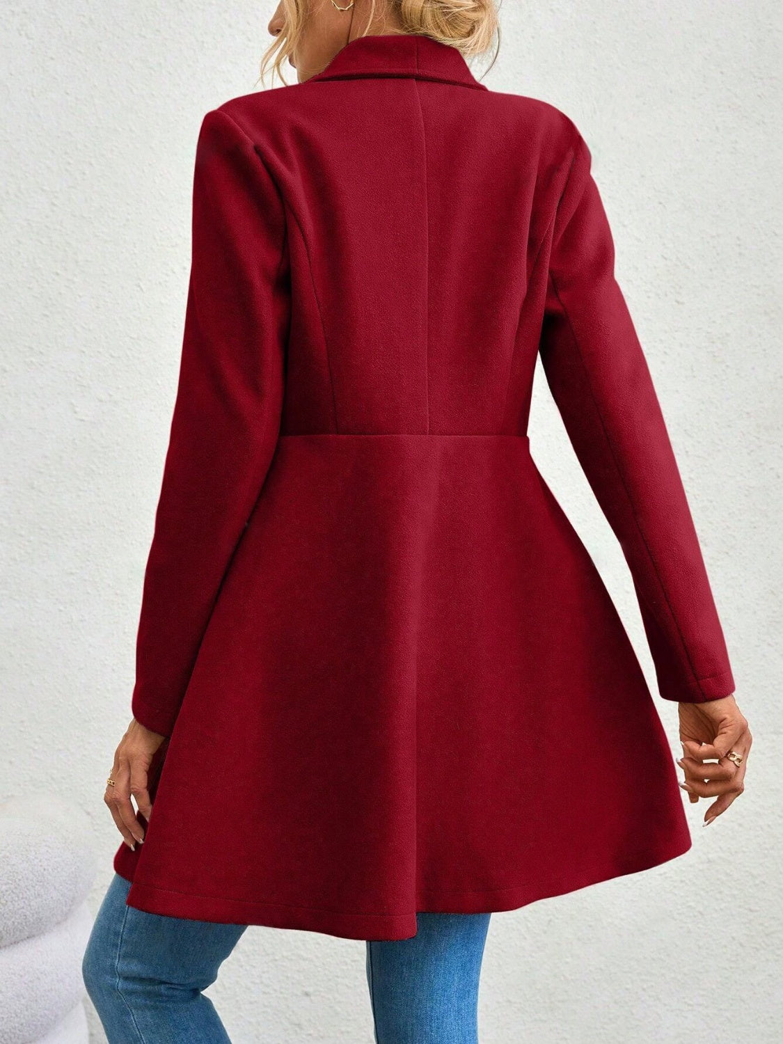 Crimson Elegance Double-Breasted Coat