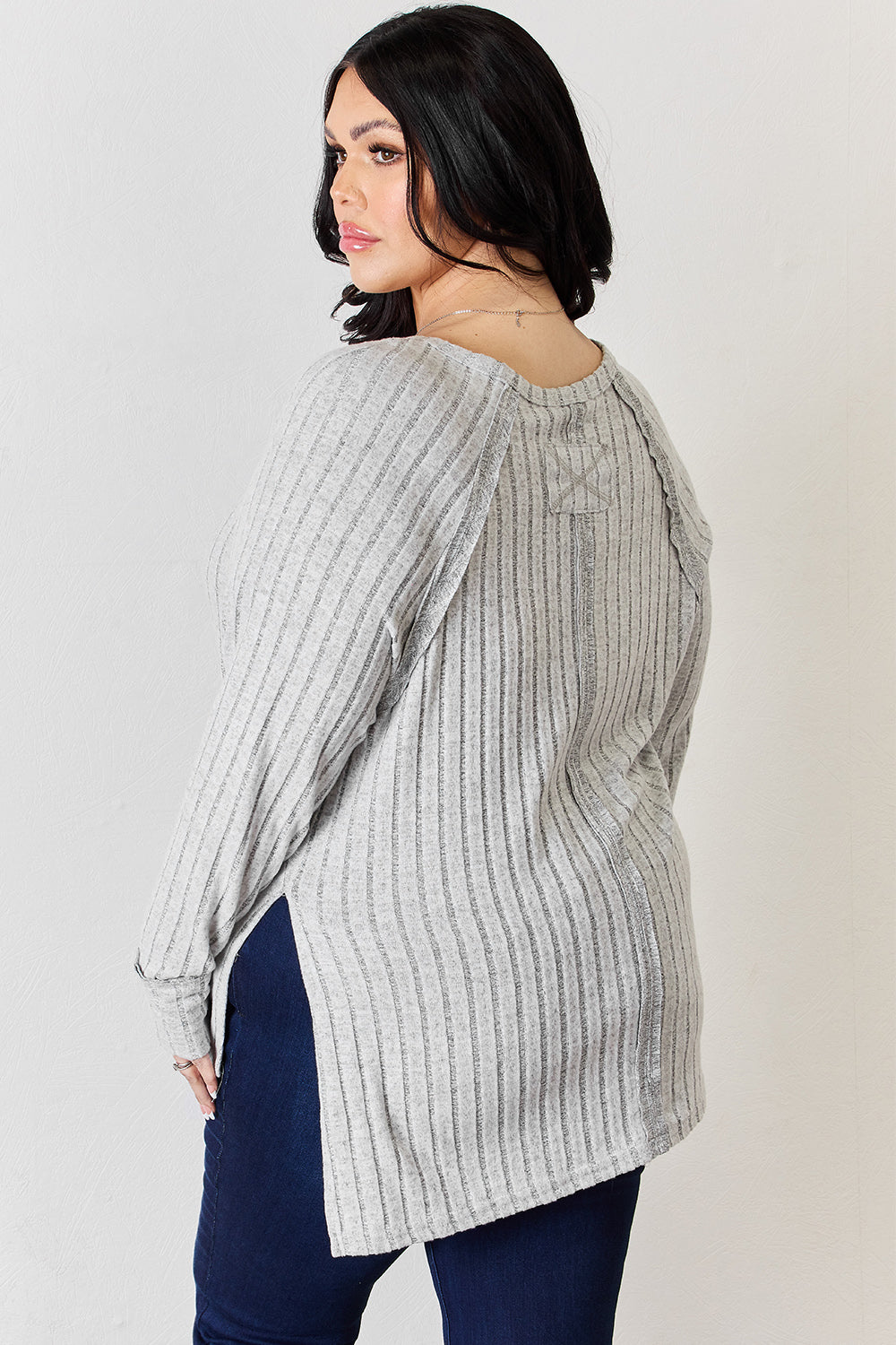 Comfort Ribbed Round Neck Slit T-Shirt