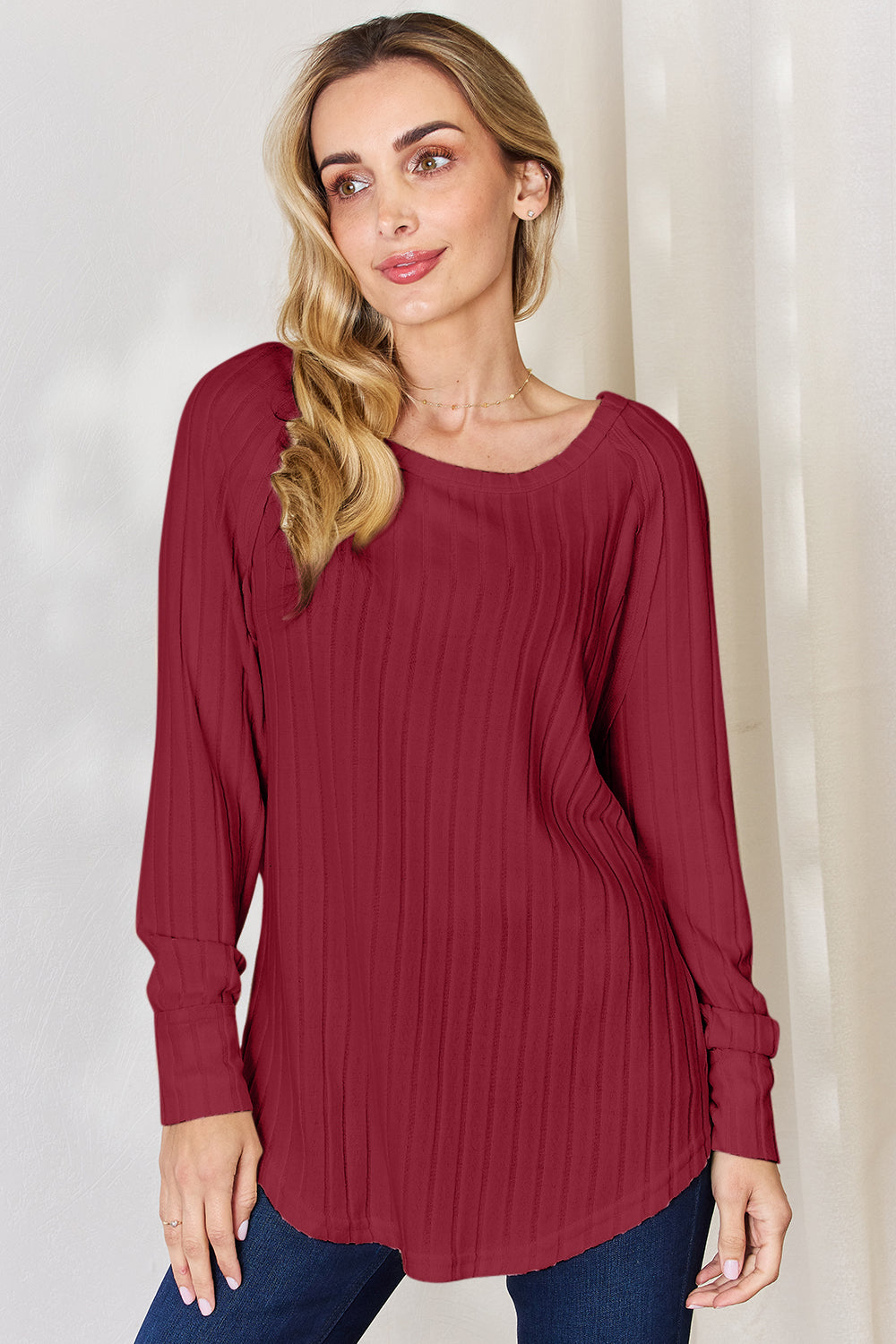 Comfort Ribbed Round Neck Slit T-Shirt