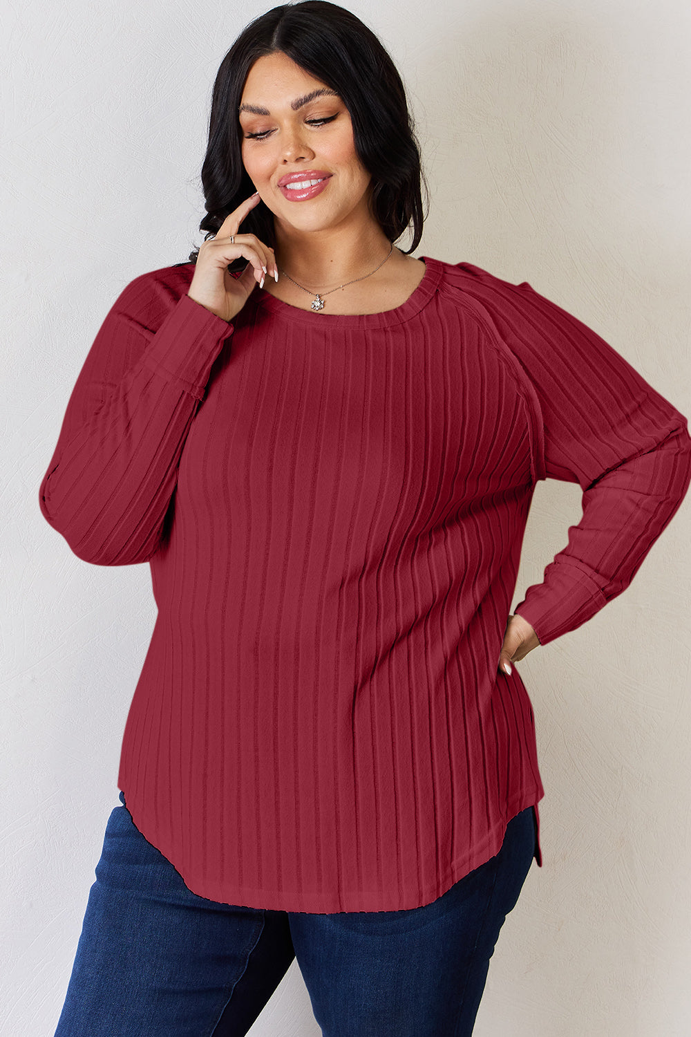 Comfort Ribbed Round Neck Slit T-Shirt