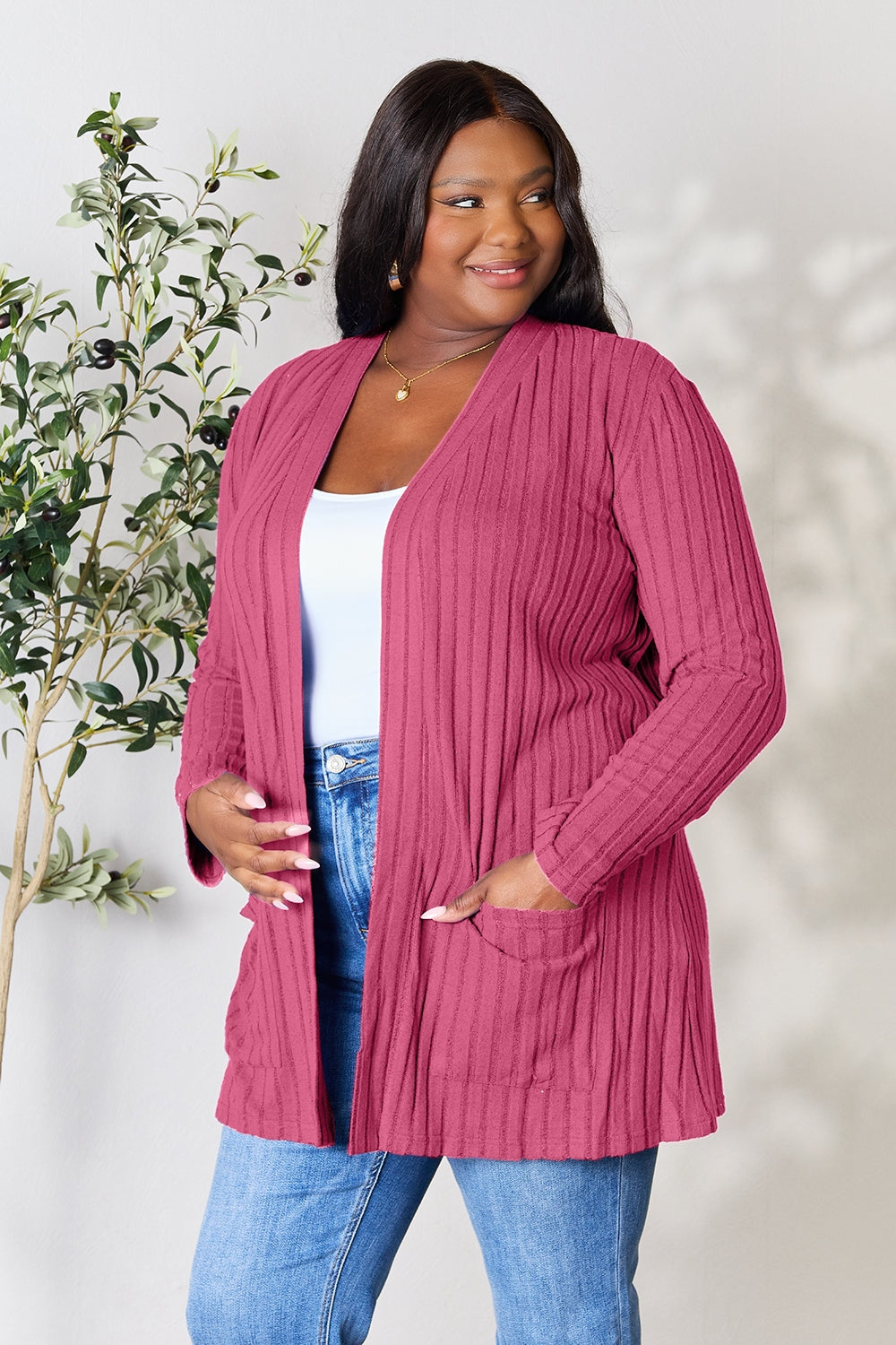 Ocean Breeze Ribbed Cardigan with Pockets