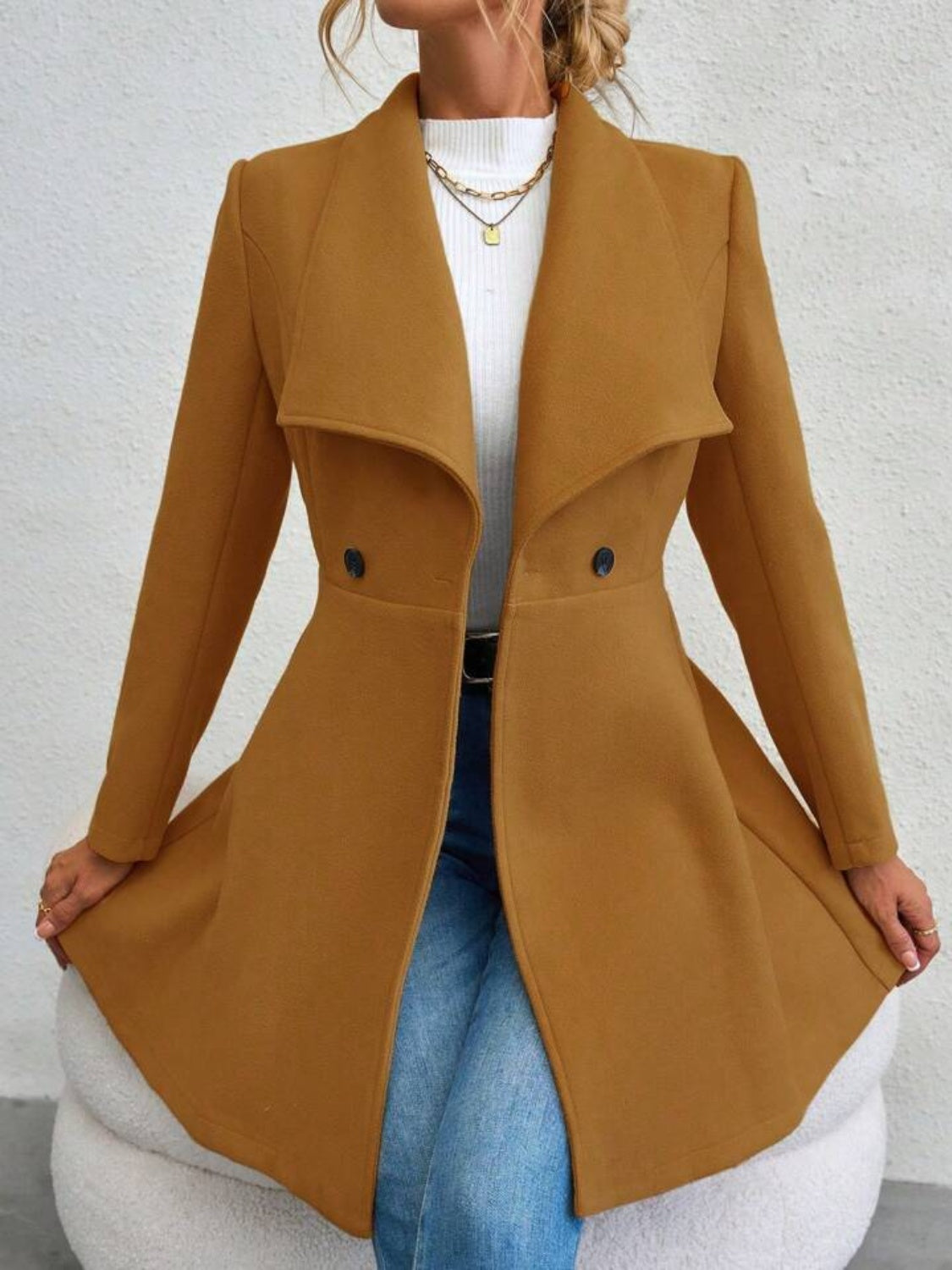 Crimson Elegance Double-Breasted Coat