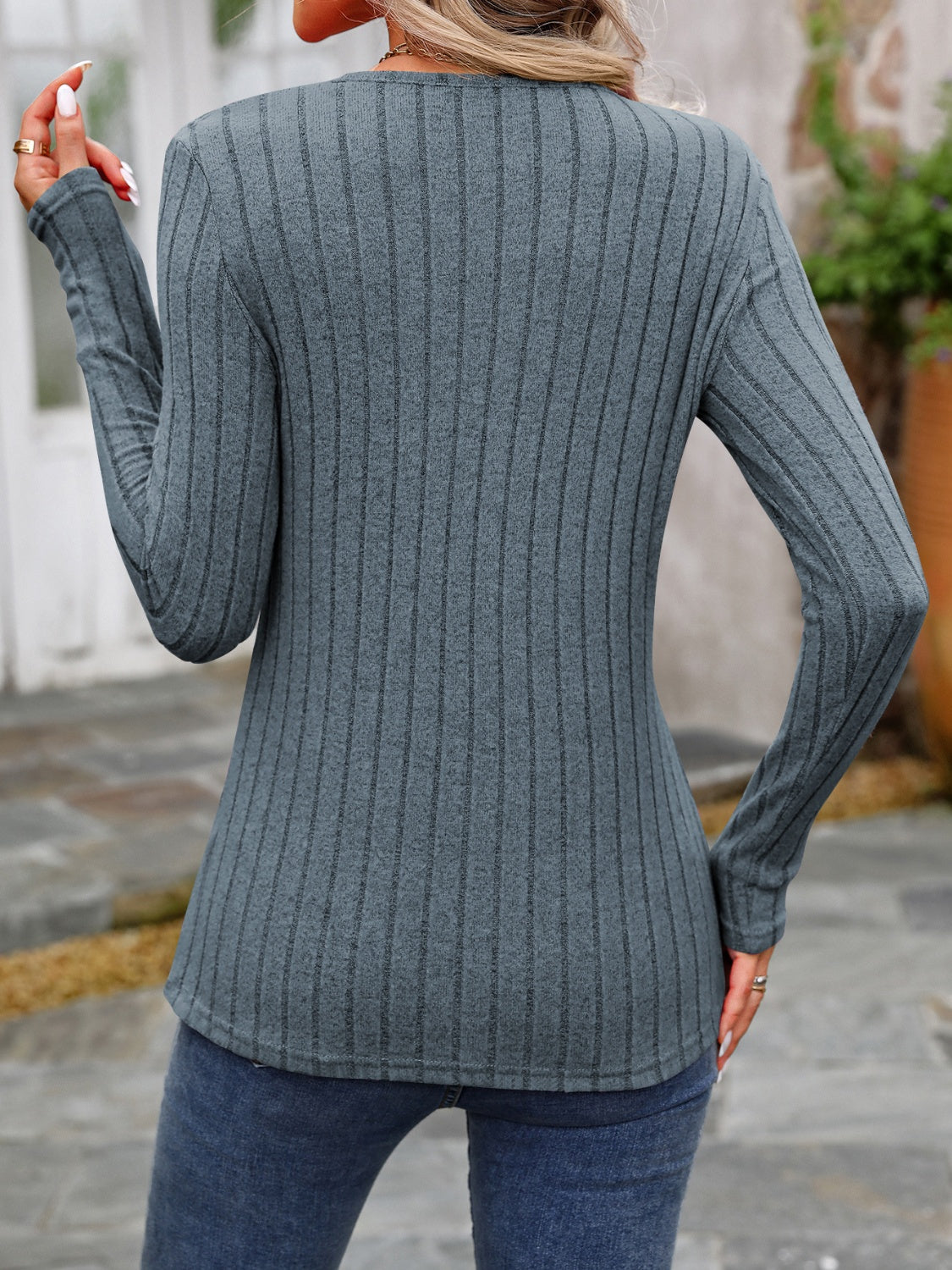 Slate Stripe Button Accent Top