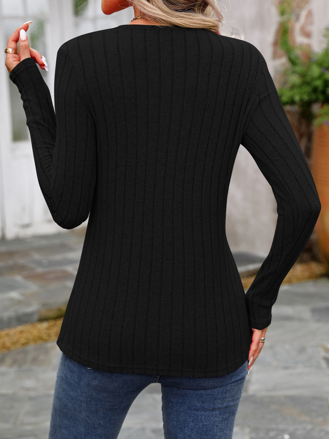 Slate Stripe Button Accent Top