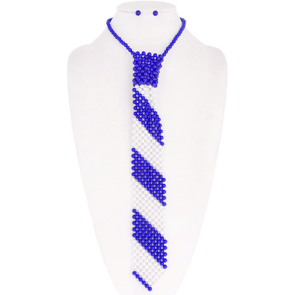 2 TONE PEARL TIE NECKLACE SET