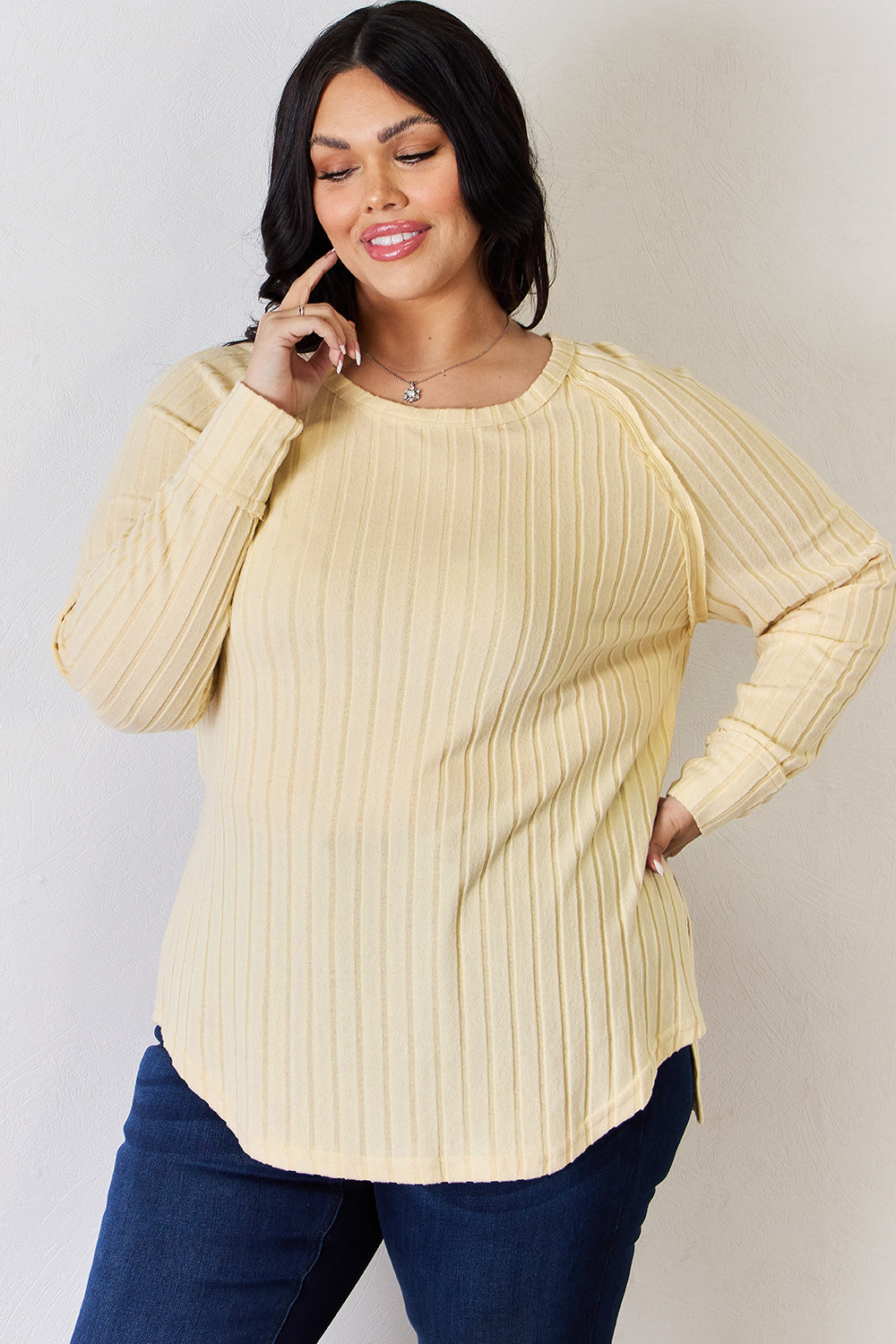 Comfort Ribbed Round Neck Slit T-Shirt
