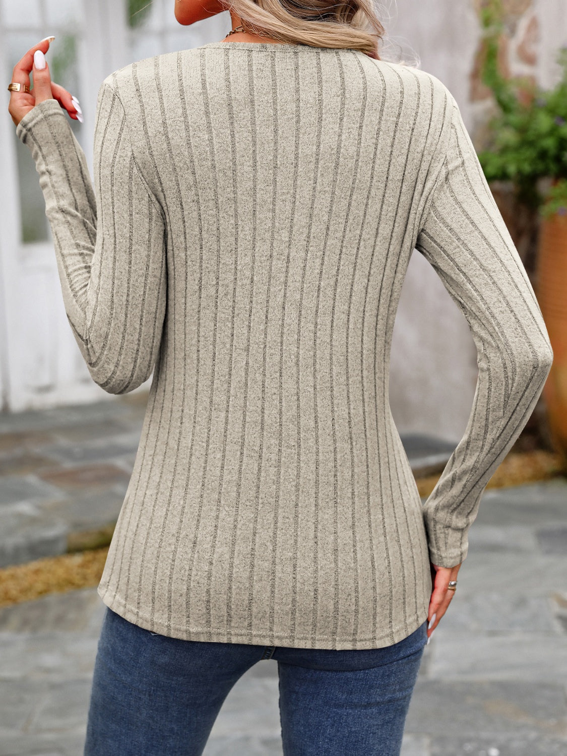 Slate Stripe Button Accent Top