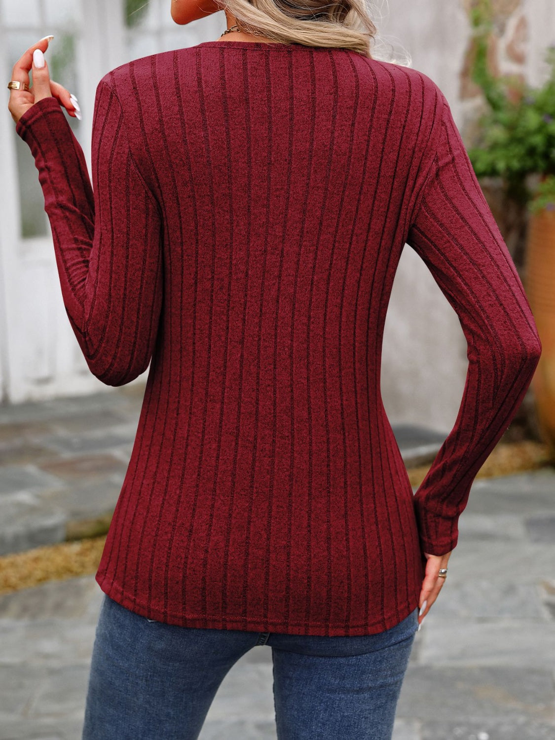 Slate Stripe Button Accent Top