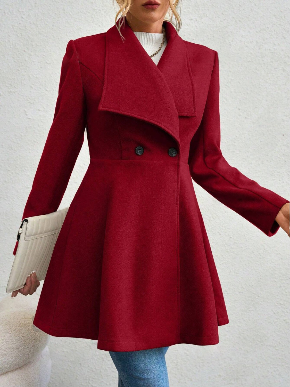 Crimson Elegance Double-Breasted Coat