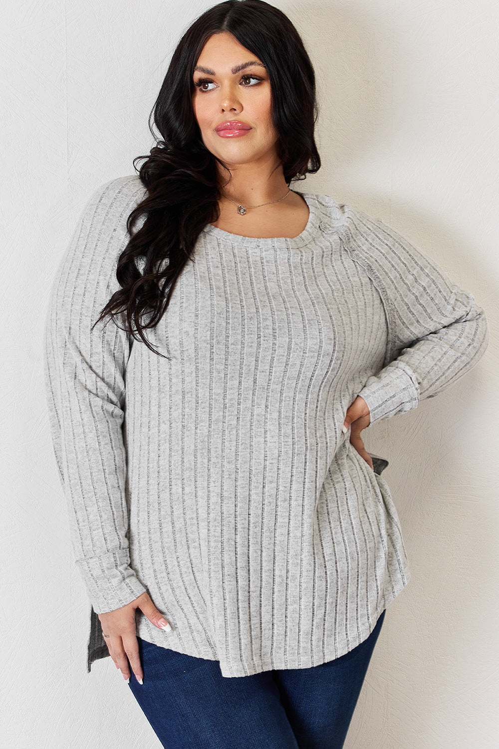 Comfort Ribbed Round Neck Slit T-Shirt