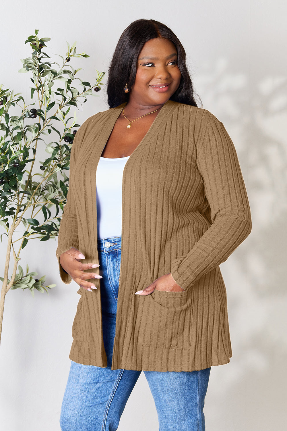 Ocean Breeze Ribbed Cardigan with Pockets