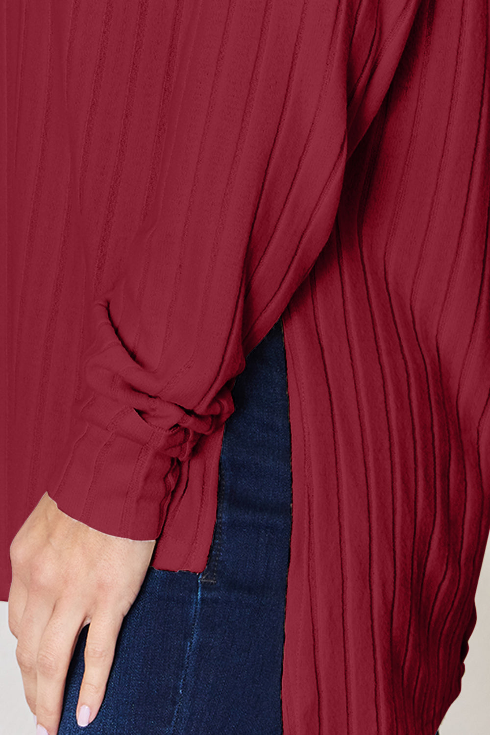 Comfort Ribbed Round Neck Slit T-Shirt