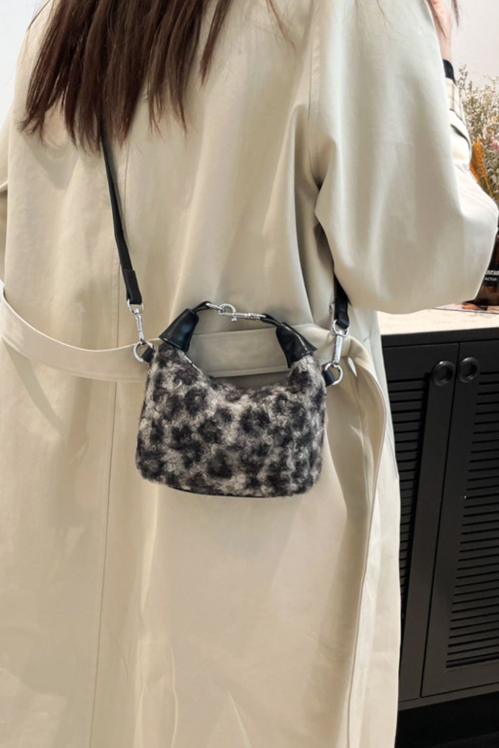 Fuzzy Crossbody Mini Handbag with Zipper