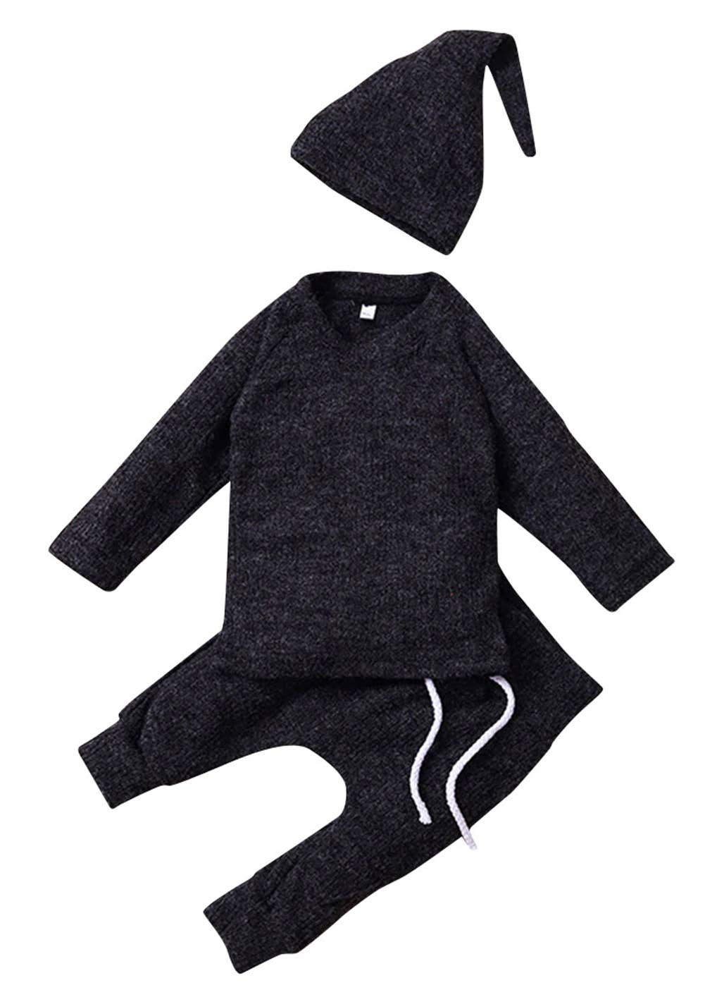 Fennco Styles - Solid Knit Cotton 3pcs Baby Outfit