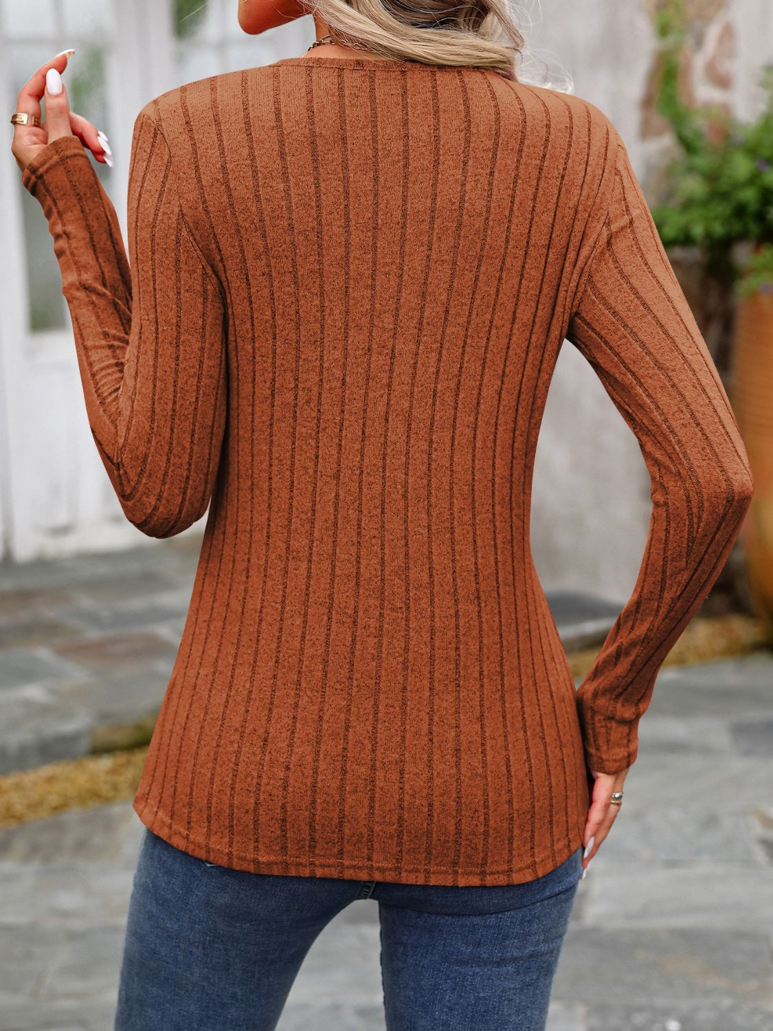 Slate Stripe Button Accent Top