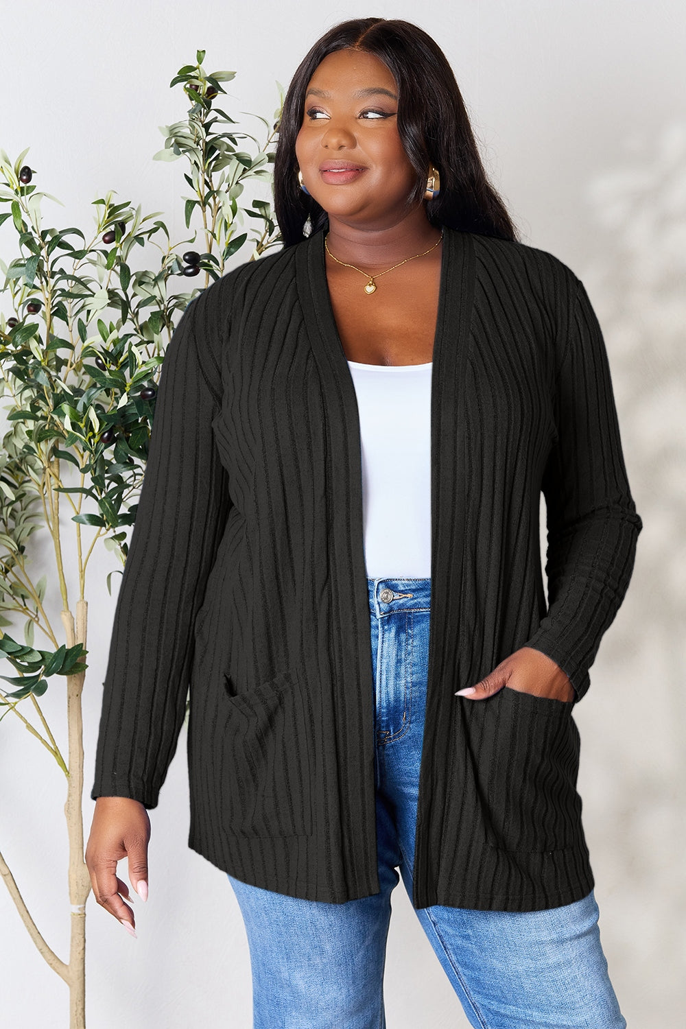 Ocean Breeze Ribbed Cardigan with Pockets