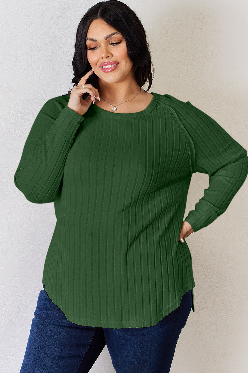 Comfort Ribbed Round Neck Slit T-Shirt