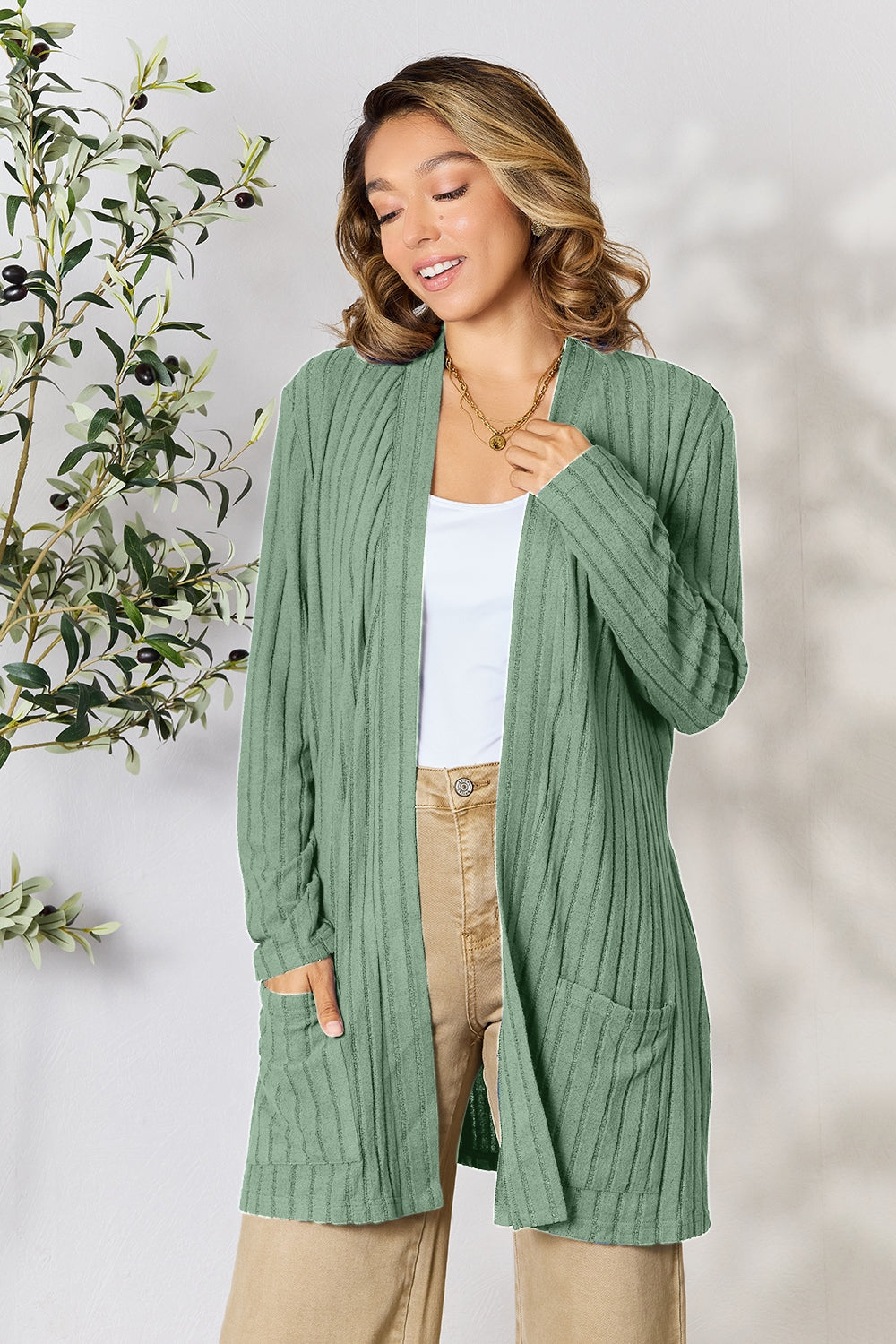 Ocean Breeze Ribbed Cardigan with Pockets