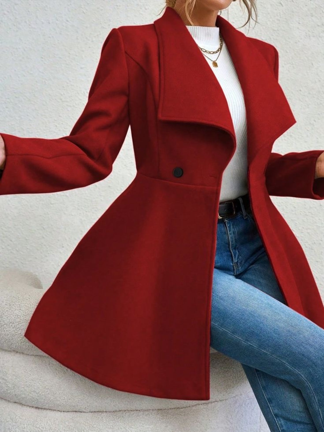 Crimson Elegance Double-Breasted Coat