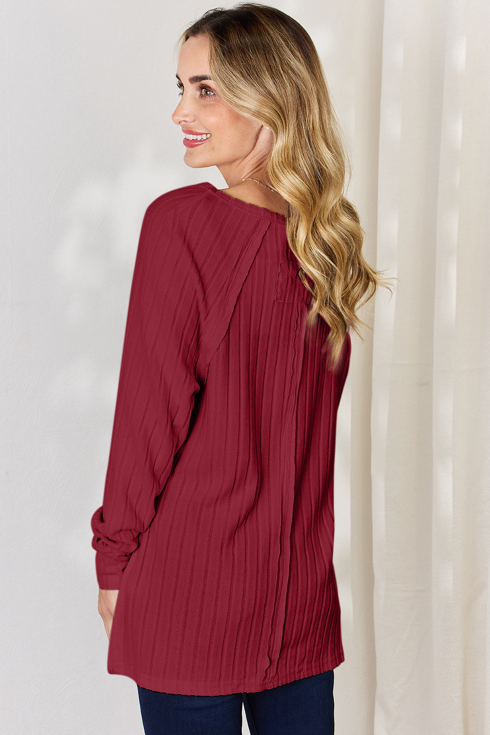 Comfort Ribbed Round Neck Slit T-Shirt