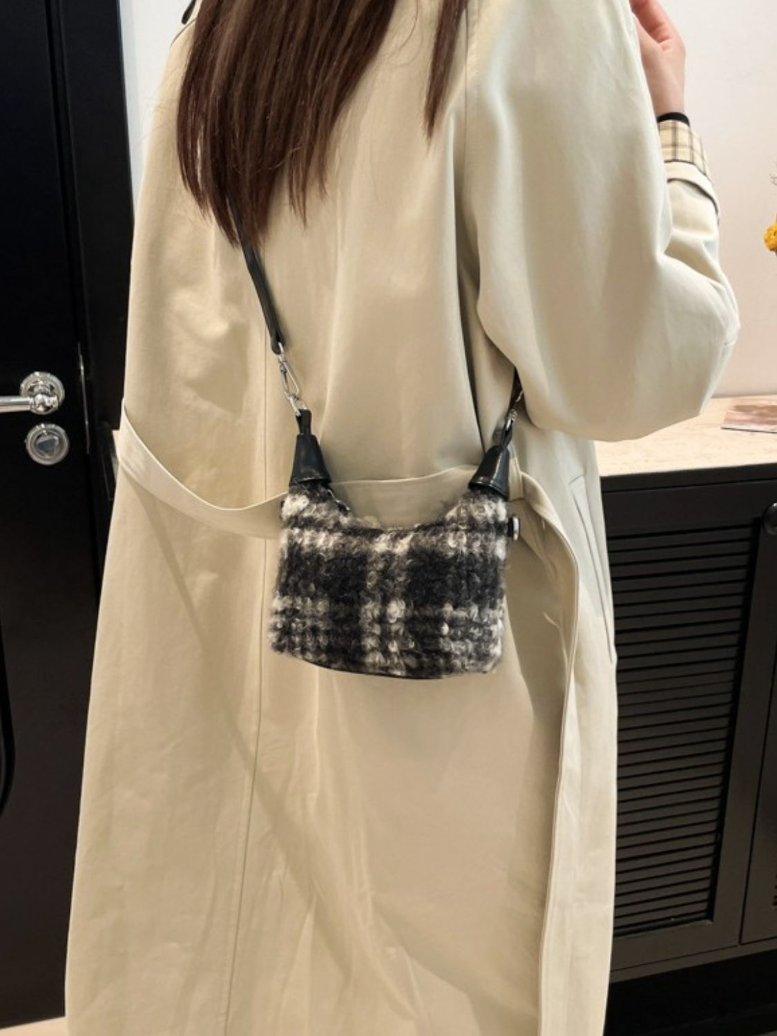 Fuzzy Crossbody Mini Handbag with Zipper