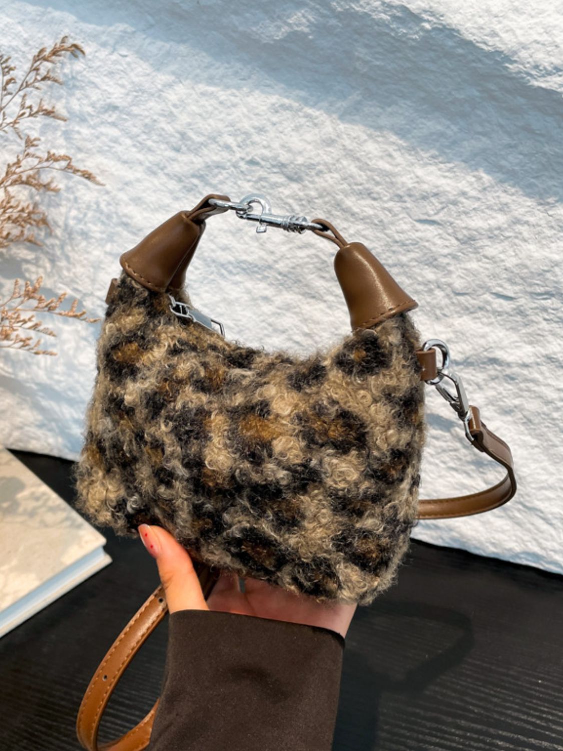 Fuzzy Crossbody Mini Handbag with Zipper