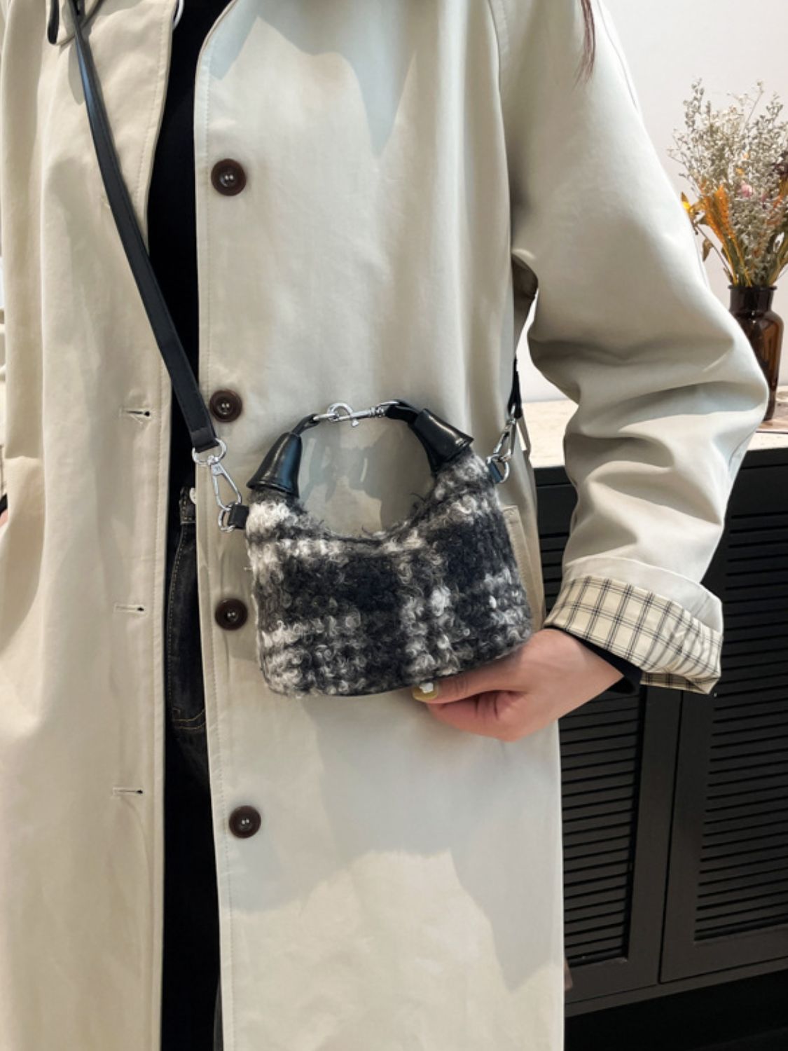 Fuzzy Crossbody Mini Handbag with Zipper