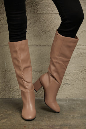 Camel Luxe Block-Heel Boots