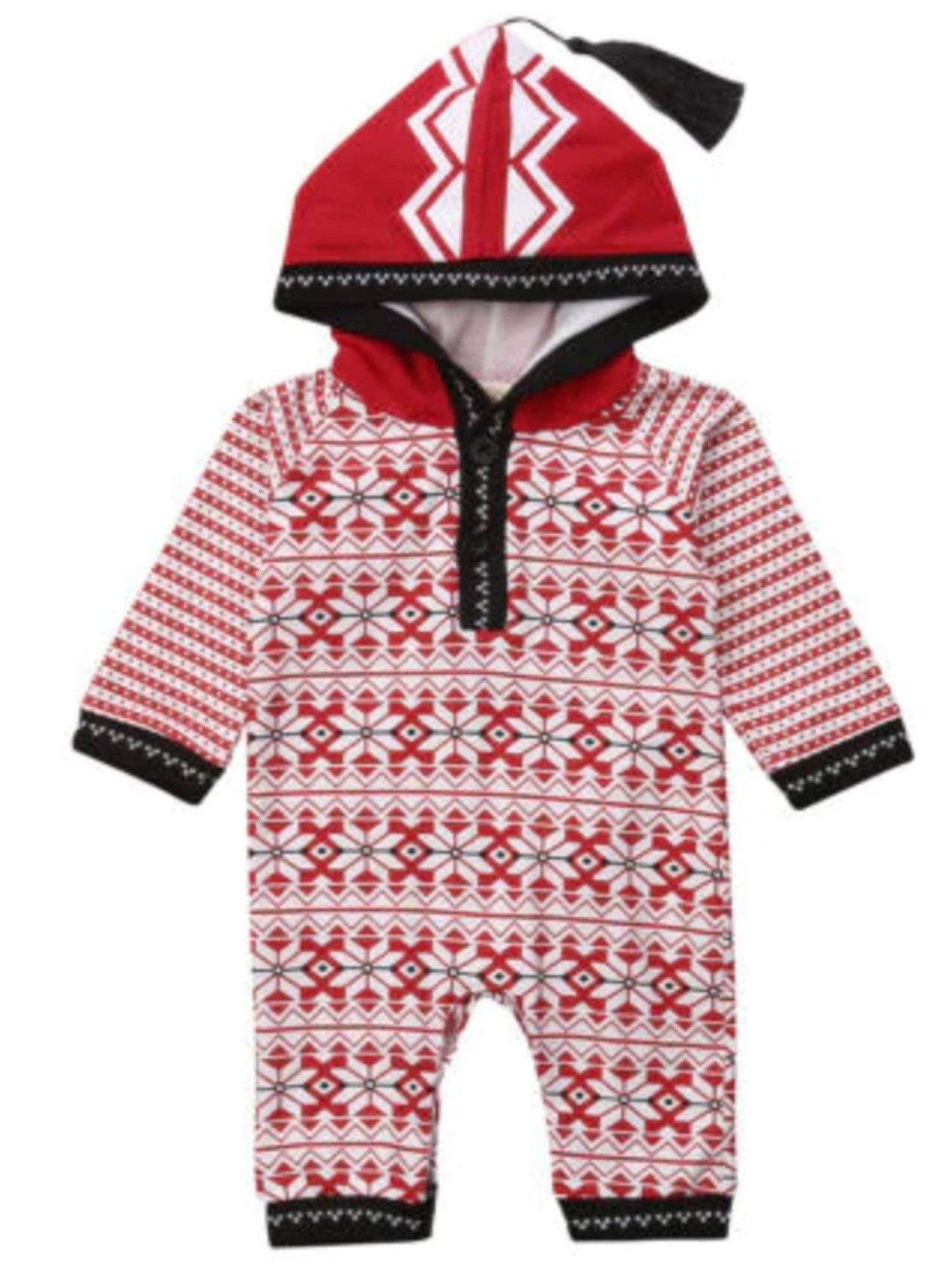 Fennco Styles - Red Hooded Tasseled Cotton Baby Romper