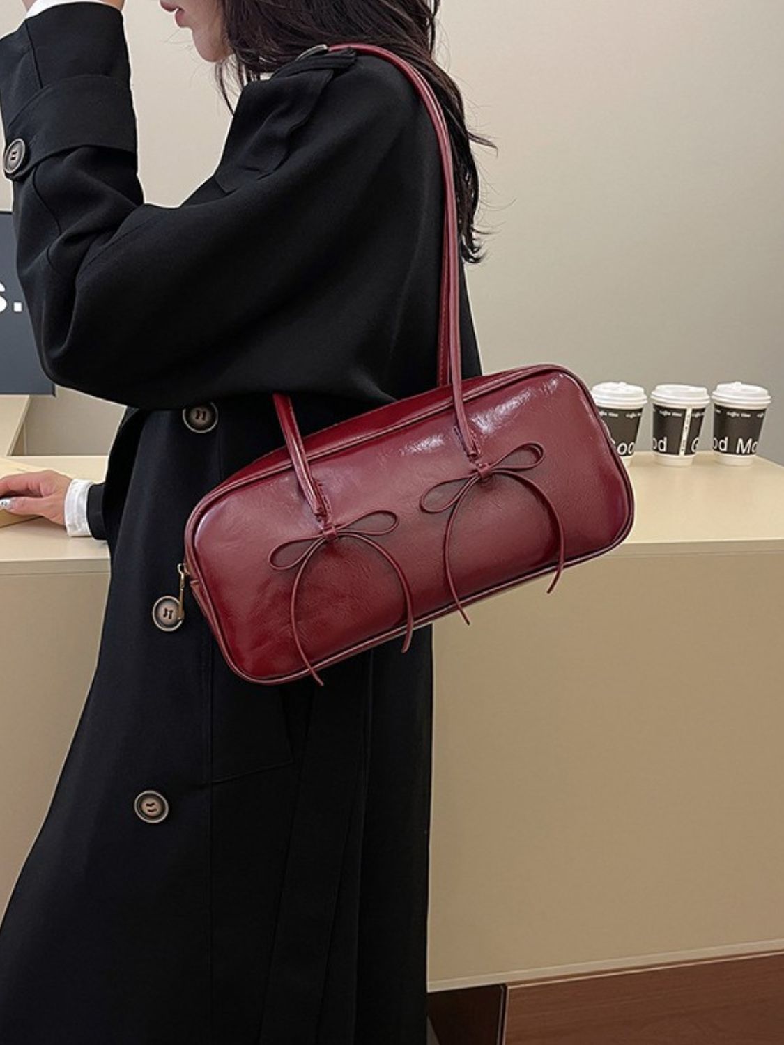 Bow Elegance Trim Shoulder Bag