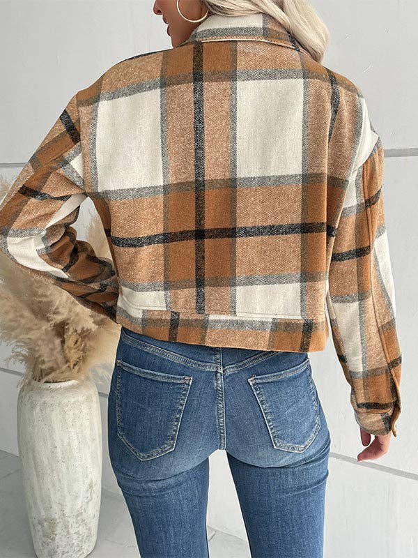 UZ Wholesale Store - Long Sleeves Loose Buttoned Plaid Pockets Split-Joint Lapel Jackets Outerwear