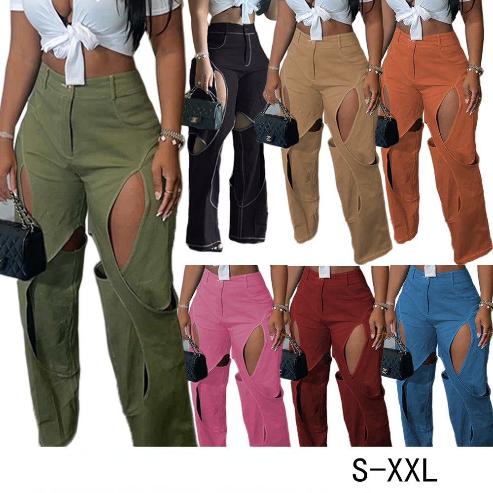 Casual Cargo High Waist Hollow Out Pants